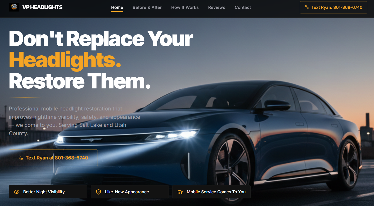 VP Headlights website screenshot